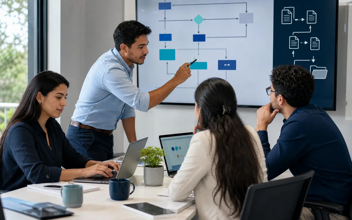 Equipo diseñando la digitalizacion de un proceso empresarial